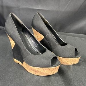 MOSSIMO Target Black Platform Cork Wedge Heel Peep toe (1288)